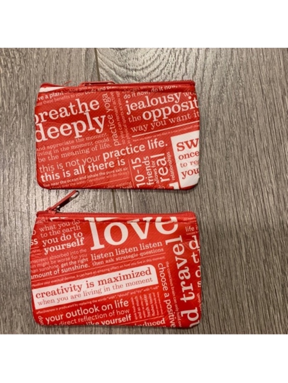 lululemon  athletica Red Text Zip Card Holders / Coins set of 2 New